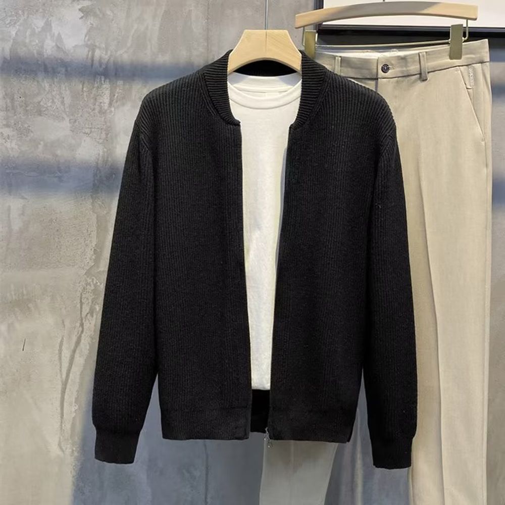 Men's Zipper Design Solid Color Sweater