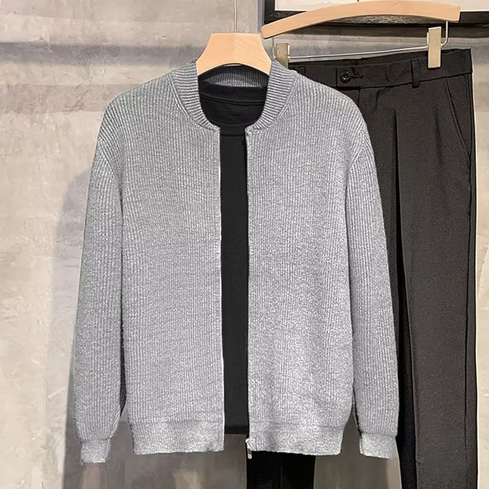 Men's Zipper Design Solid Color Sweater