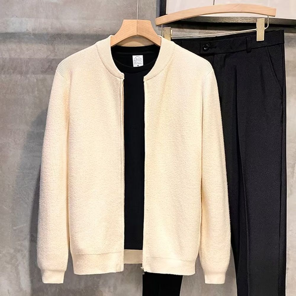 Men's Zipper Design Solid Color Sweater