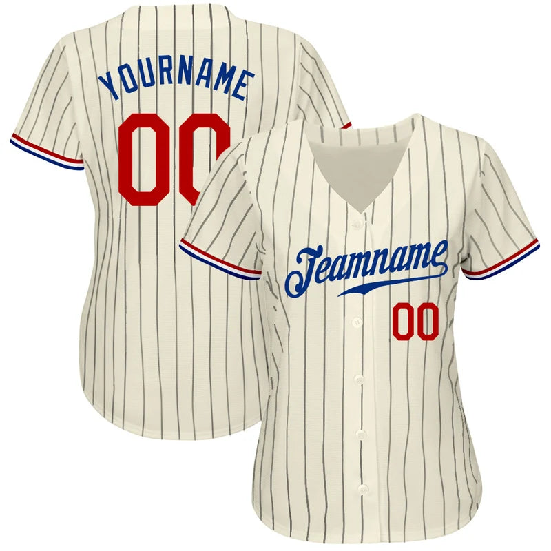 Custom Cream Black Pinstripe Baseball Jersey