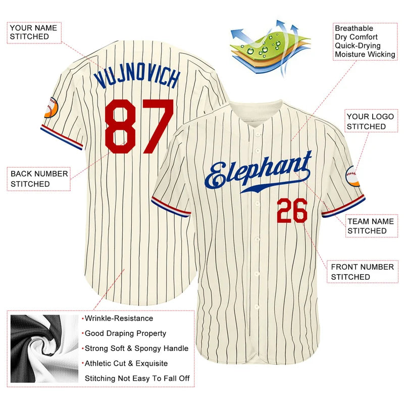 Custom Cream Black Pinstripe Baseball Jersey