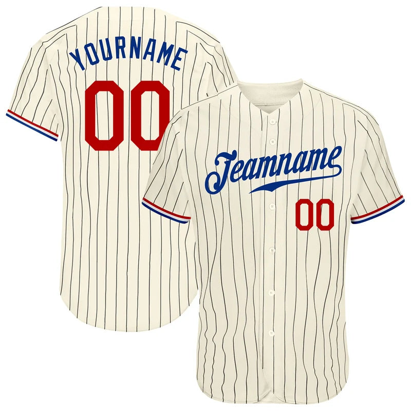 Custom Cream Black Pinstripe Baseball Jersey