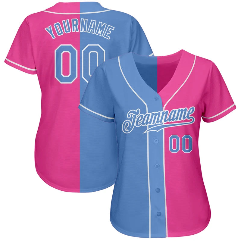 Custom Pink Light Blue-White Fashion Baseball Jersey