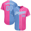 Custom Pink Light Blue-White Fashion Baseball Jersey